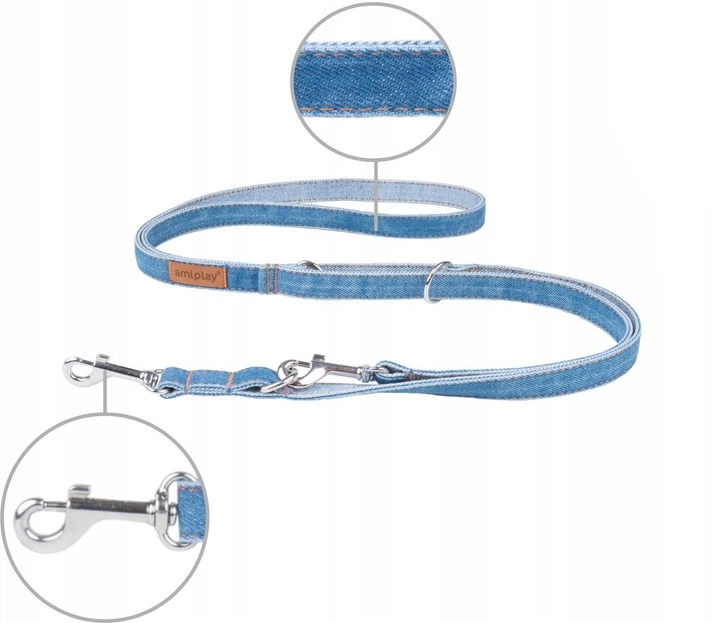 Регульований повідець Amiplay Denim 6 в 1 L 100 - 200 см Синій (5907563271449) - зображення 2