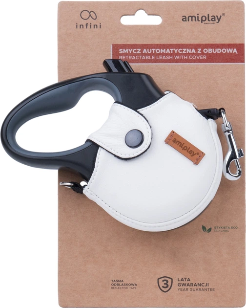 Smycz automatyczna Amiplay Infini z obudową New York S 3 m Biała (5907563271791) - obraz 2