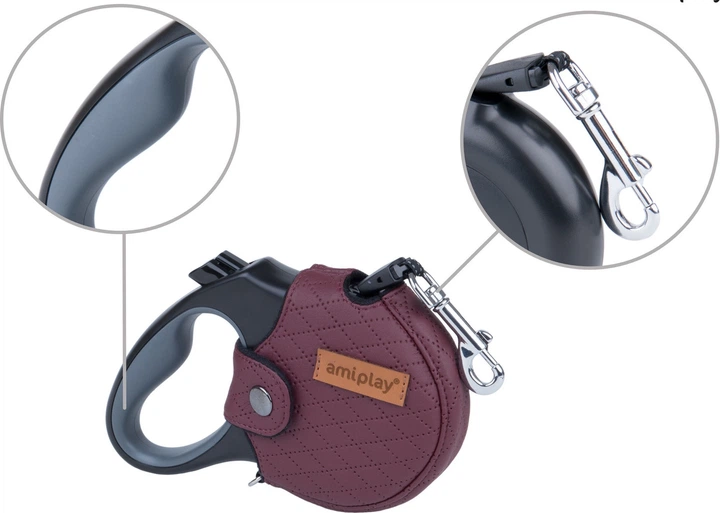 Smycz automatyczna Amiplay Infini z obudową New York L 5 m Bordowa (5907563271906) - obraz 3