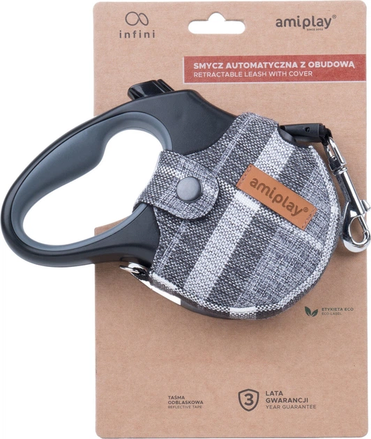 Smycz automatyczna Amiplay Infini z obudową London L 5 m Szara (5907563272040) - obraz 3