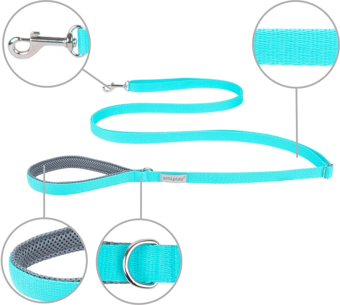 Регульований повідець Amiplay Samba Easy Fix XL 160 - 300 см Бірюзовий (5907563277960) - зображення 2