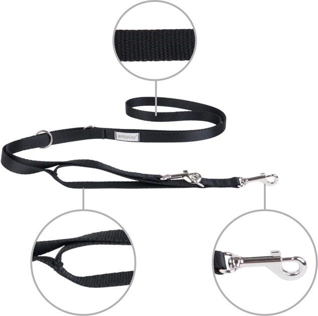 Smycz regulowana Amiplay Samba 7 w 1 XL 100 - 200 cm Czarna (5907563280083) - obraz 2