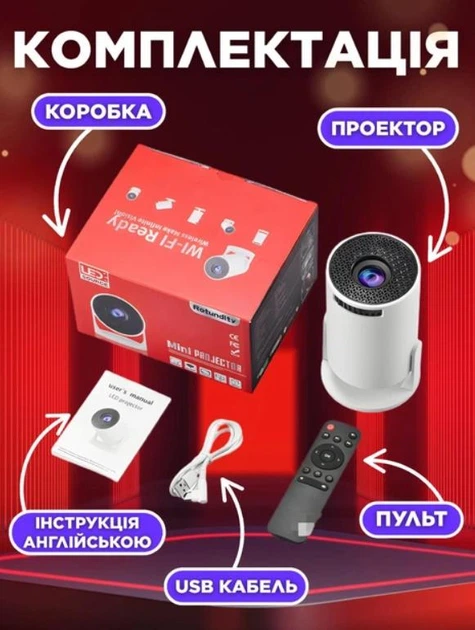 Домашний портативный смарт-проектор с LED-подсветкой, поддержкой FullHD, беспроводным подключением и комбинированным питанием 972 - Фото 13 Домашний портативный смарт-проектор с LED-подсветкой, поддержкой FullHD, беспроводным подключением и комбинированным питанием 972 - изображение 13