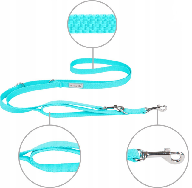 Регульований повідець Amiplay Samba 8 в 1 XL 200 - 400 см Бірюзовий (5907563301573) - зображення 2