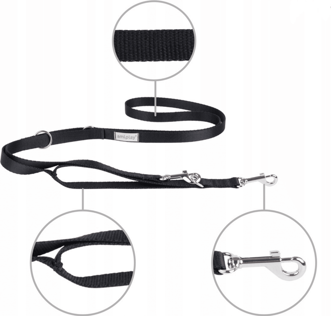 Регульований повідець Amiplay Samba 8 в 1 XL 200 - 400 см Чорний (5907563301627) - зображення 2