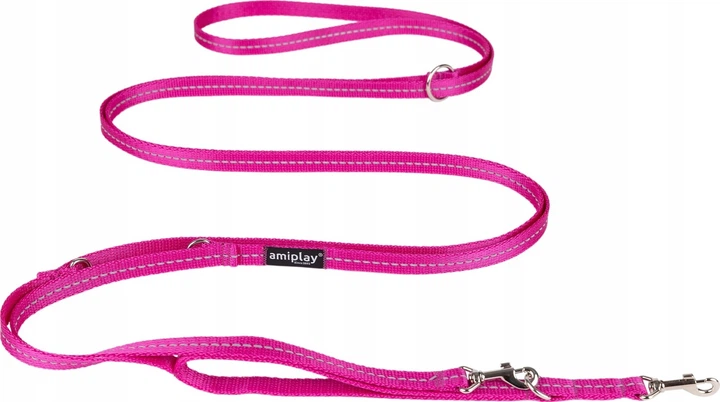 Smycz regulowana Amiplay Reflective 8 w 1 M 200 - 400 cm Różowa (5907563306202) - obraz 1