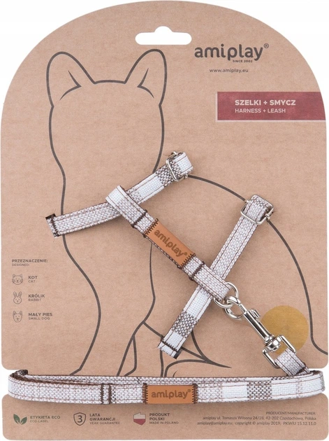 Szelka ze smyczą dla kotów Amiplay London M Brązowa (5907563274754) - obraz 1