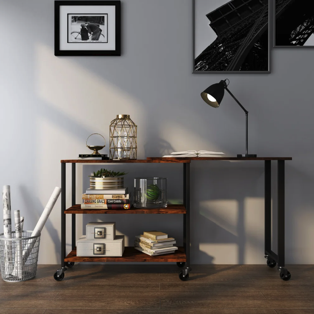 Стіл L-подібний Costway King Loft поворотний 360° з полицями Black - зображення 2