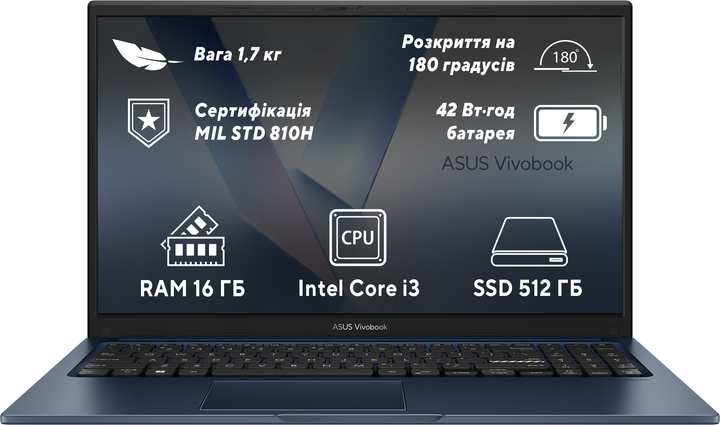 Ноутбук ASUS Vivobook 15 X1504VA-BQ499 (90NB10J1-M00PH0) Quiet