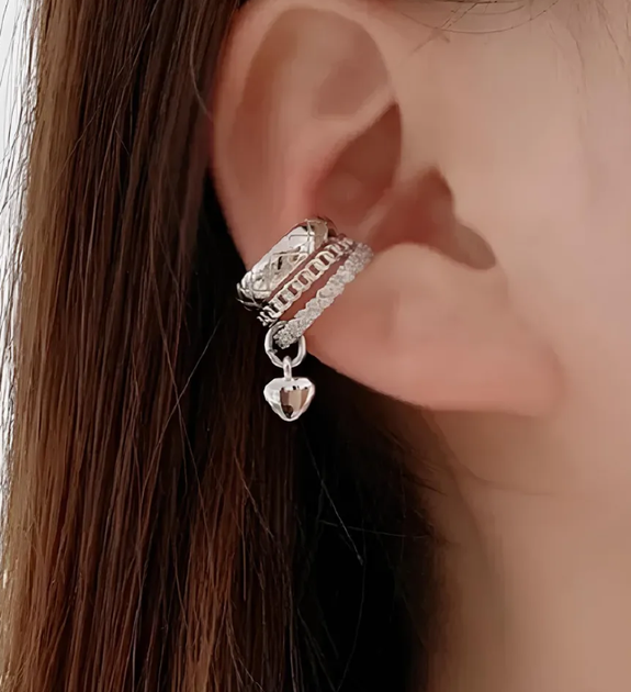 Кафф на ухо Fashion Jewerly сережка без прокола с сердцем клипса на ухо моносерьга в стиле y2k серебристый цвет, 1 шт (SVS) - Фото 2 Кафф на ухо Fashion Jewerly сережка без прокола с сердцем клипса на ухо моносерьга в стиле y2k серебристый цвет, 1 шт (SVS) - изображение 2