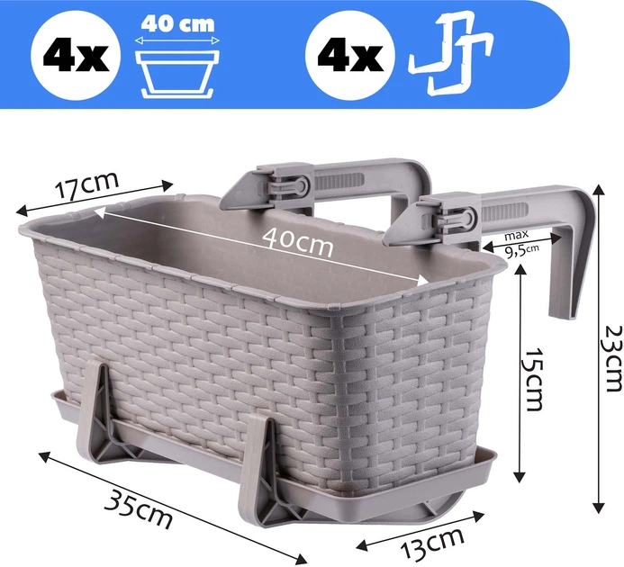 Балконний горщик з ручками Kadax Castro K8206 4 шт. Карамель - зображення 6