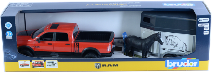 Игровой набор Bruder автомобиль RAM 2500 с прицепом-трейлером и лошадью (2501_4) - Фото 6 Игровой набор Bruder автомобиль RAM 2500 с прицепом-трейлером и лошадью (2501_4) - изображение 6