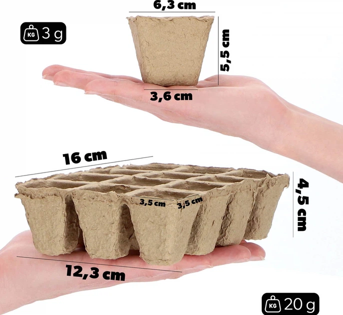 Doniczki torfowe na rozsady Kadax Turgon 10 paletek 16 x 12 cm + 72 doniczki 6 cm (K8104) - obraz 2