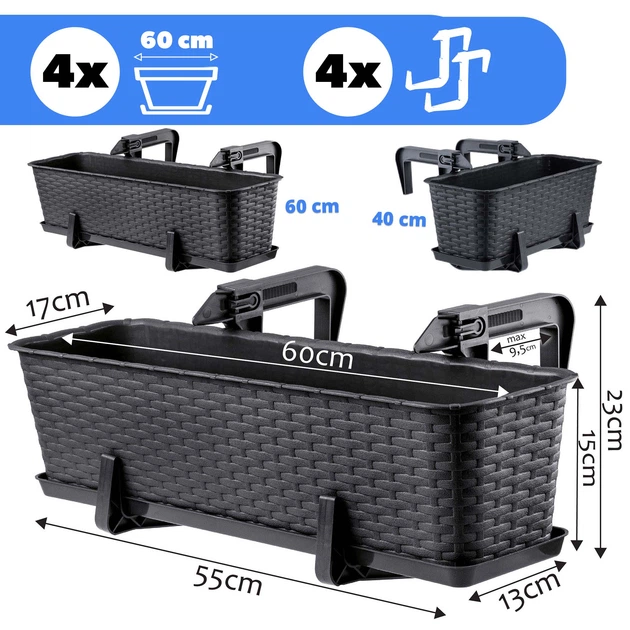 Балконний горщик з ручками Kadax Castro K8208 4 шт. Антрацитовий - зображення 6