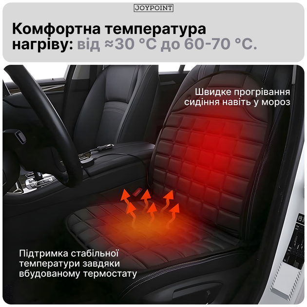 Накидка на сидіння авто із підігрівом JoyPoint 49 х 52 х 60 см Чорна (JPSTCR02) - зображення 4
