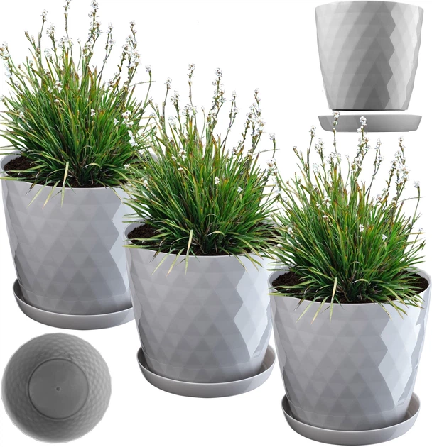 Квітковий горщик з блюдцем Amily 20 см 3 шт. Сірий (K8154) - зображення 2