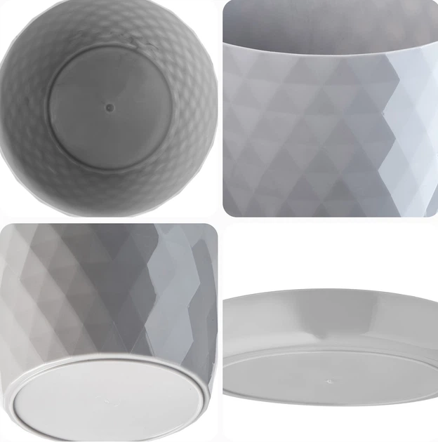 Квітковий горщик з блюдцем Amily 20 см 3 шт. Сірий (K8154) - зображення 4