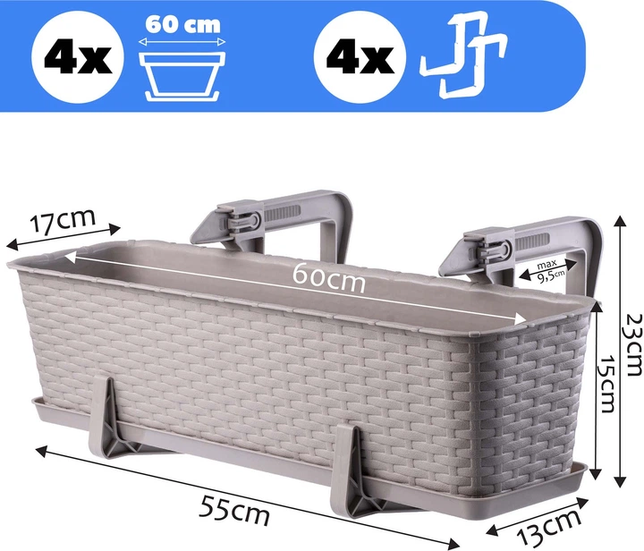 Балконний горщик з ручками Kadax Castro K8215 3 шт. Карамельний - зображення 6