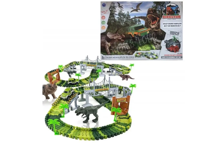 Гибкий автомобильный трек с динозаврами Dinosaur 192 с 192 деталями и фигурками динозавров - изображение 2