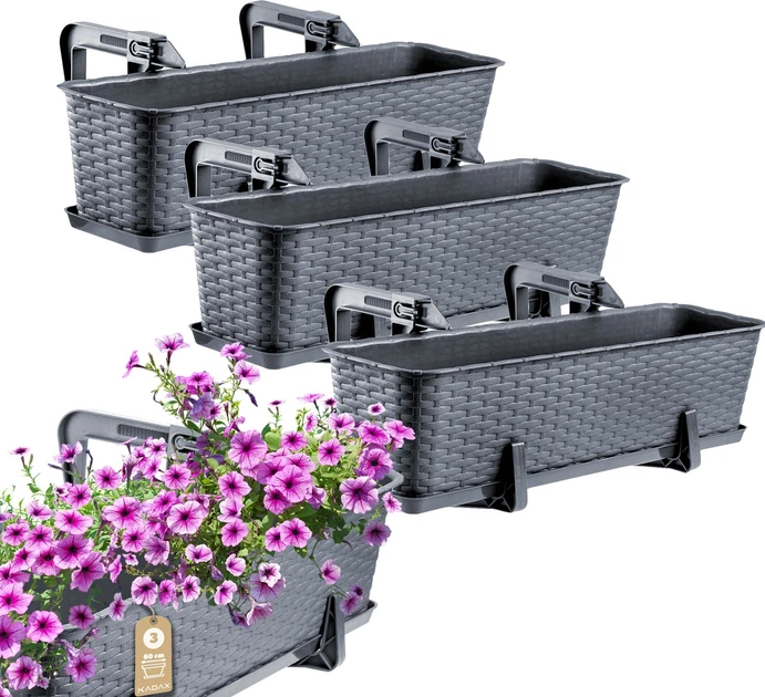Балконний горщик з ручками Kadax Castro K8211 3 шт. Графітовий - зображення 1