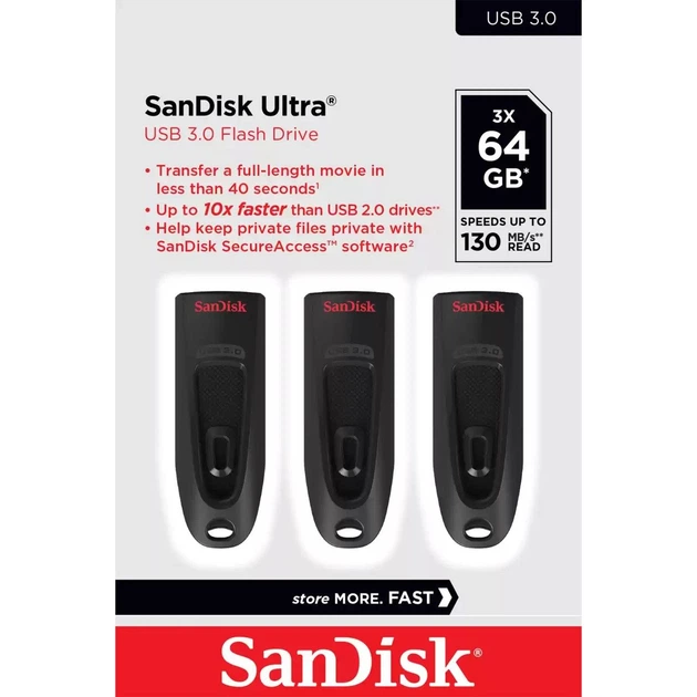 Pendrive USB Sandisk ULTRA 64 GB USB Black (3-Pack) (SDCZ48-064G-G46T) - obraz 1