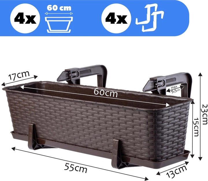 Skrzynka balkonowa z uchwytami Kadax Castro K8209 3 szt. Brązowa - obraz 6