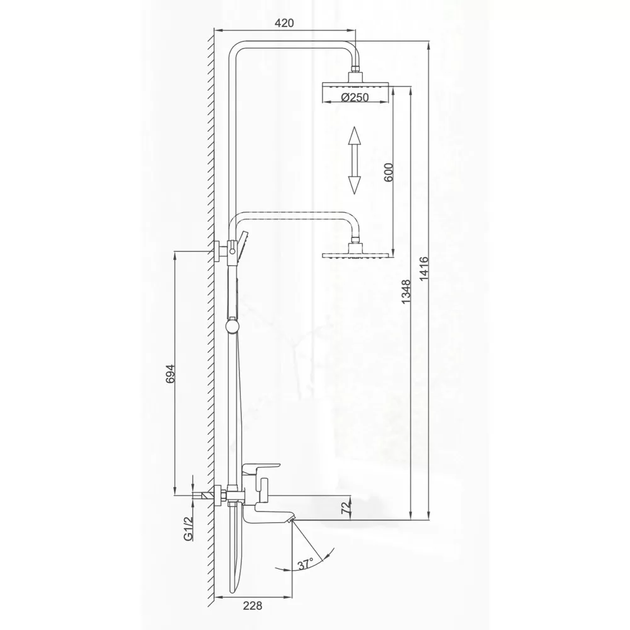 Душова система з тропічним душем чорна Frap F2417-6 - зображення 6