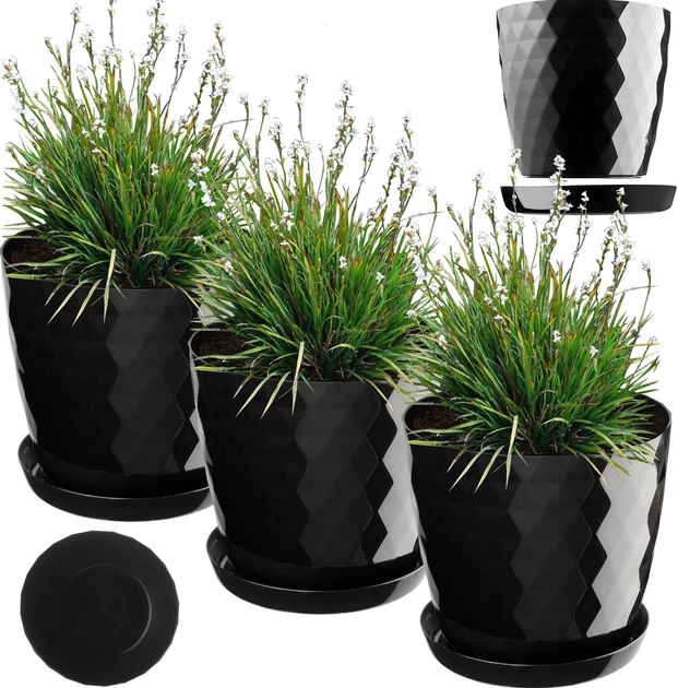 Квітковий горщик з підставкою Kadax Amily 25 см 3 шт. Чорний (K8150) - зображення 2