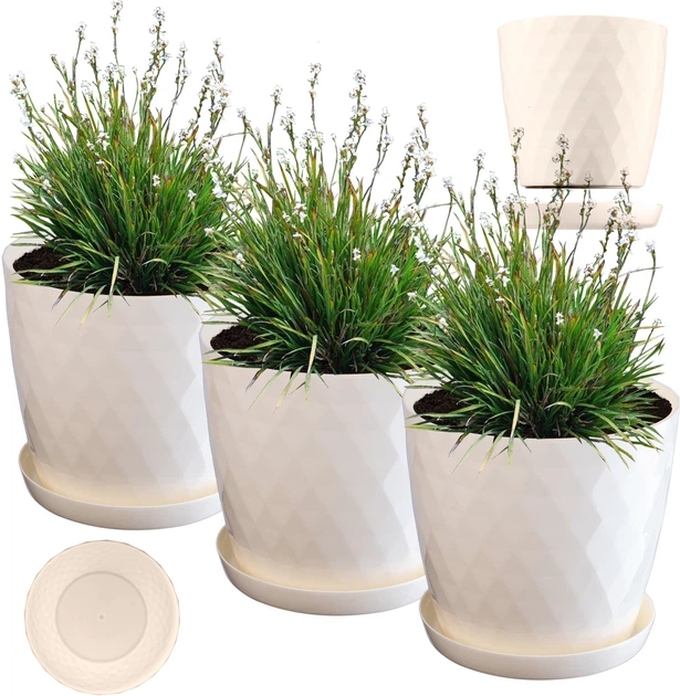 Doniczka na kwiaty z podstawką Kadax Amily 25 cm 3 szt. Kremowa (K8160) - obraz 2