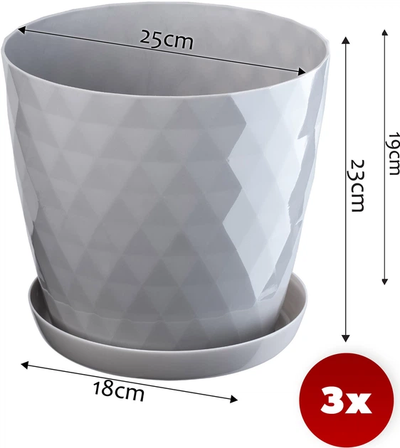 Doniczka na kwiaty z podstawką Kadax Amily 25 cm 3 szt. Szara (K8155) - obraz 5
