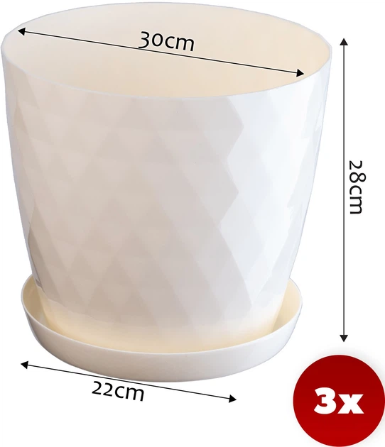 Doniczka na kwiaty z podstawką Kadax Amily 30 cm 3 szt. Kremowa (K8161) - obraz 5