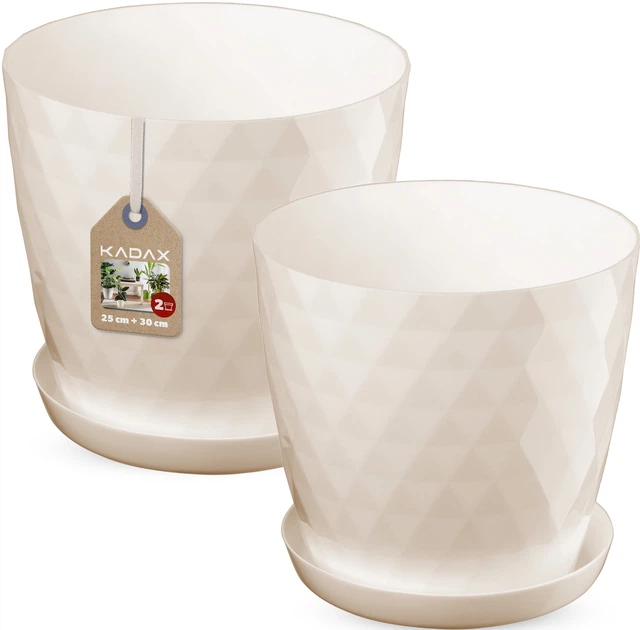 Doniczka na kwiaty z podstawką Kadax Amily 25 cm + 30 cm 2 szt. Kremowa (K8173) - obraz 1