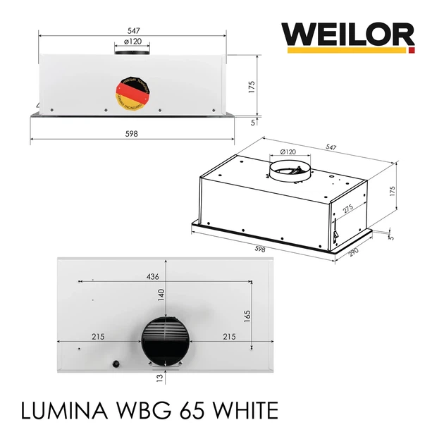 Сенсорная кухонная вытяжка WEILOR LUMINA WBG 65 WHITE белая полновстраиваемая, управление жестами - изображение 3