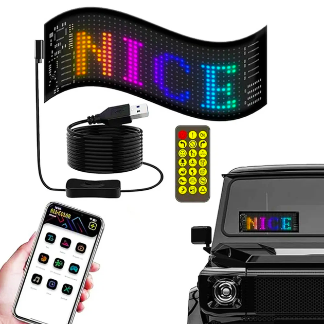 Світлодіодна, гнучка LED панель для авто 64х20, USB+пульт / Автотюнінг (L) - изображение 9