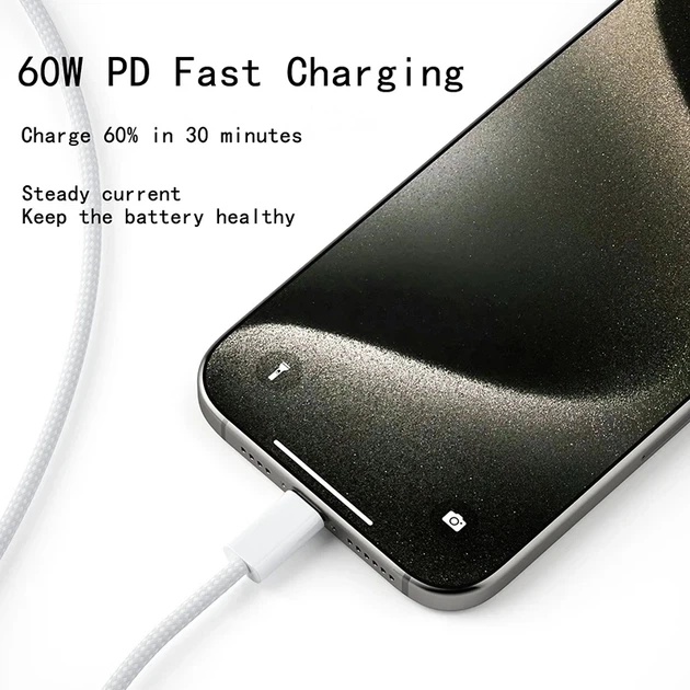 Кабель для швидкого заряджання PD 60W USB Type-C 1 м — потужний USB-C шнур для смартфонів і пристроїв GBG-50 - зображення 4