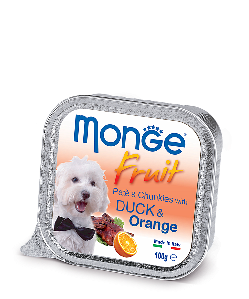 Вологий корм Monge Dog Fruit з качкою та апельсином 100 г 70013239 - Фото 1 Вологий корм Monge Dog Fruit з качкою та апельсином 100 г 70013239 - зображення 1