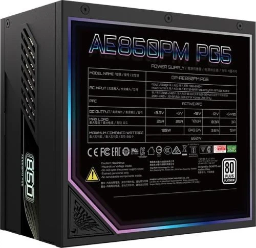 Блок питания 850 Вт, Gigabyte AORUS ELITE P850W, Black (GP-AE850PM PG5) - Фото 8 Блок питания 850 Вт, Gigabyte AORUS ELITE P850W, Black (GP-AE850PM PG5) - изображение 8
