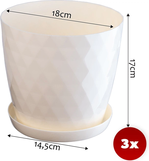 Doniczka na kwiaty z podstawką Kadax Amily K8158 18 cm 3 szt. Kremowy - obraz 5