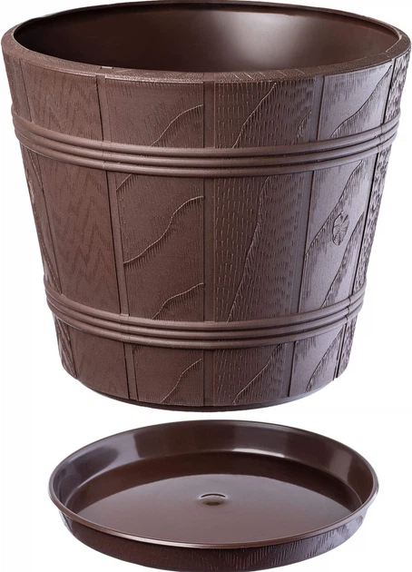 Doniczka drewnopodobna z podstawką Kadax Pula 38 cm Brązowa (K1090) - obraz 2