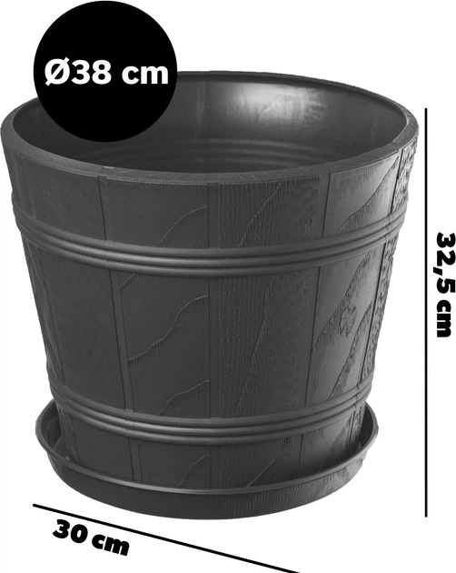 Doniczka drewnopodobna z podstawką Kadax Pula 38 cm Grafitowa (K3052) - obraz 6