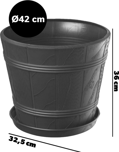 Doniczka drewnopodobna z podstawką Kadax Pula 42 cm Grafitowa (K3053) - obraz 6
