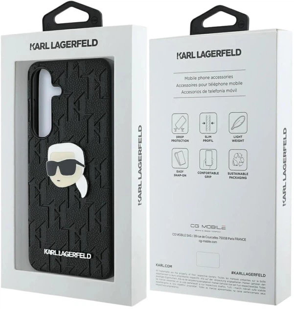 Etui Karl Lagerfeld Leather Monogram Pin Logo Karl Head do Samsung Galaxy S25 Black (3666339449797) - obraz 8