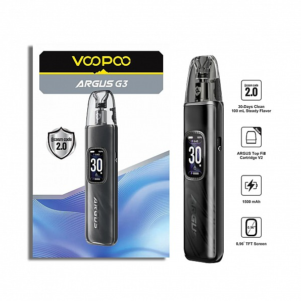 Многоразовая Pod-система Voopoo Argus G3 Midnight Black вейп Вупу Аргус мощная Под-система 1500 мАч до 30 Вт Top-Fill 3 мл чёрная - изображение 5