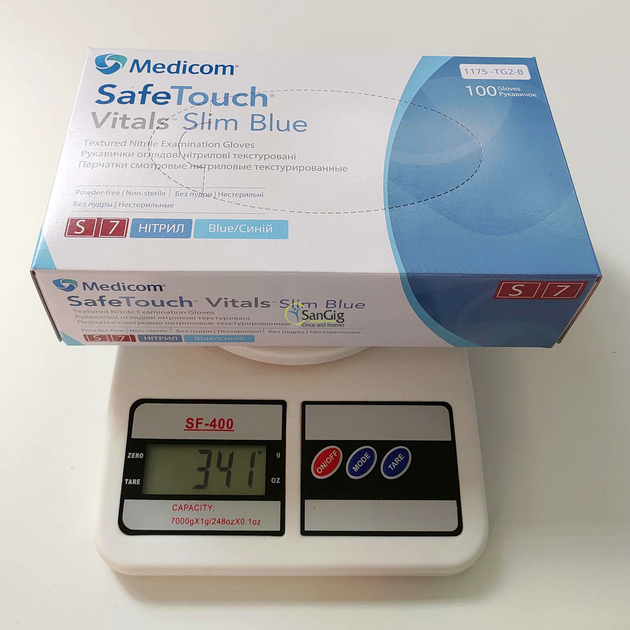 Нітрилові рукавички Medicom, щільність - 3.2 г. - Slim Blue (блакитні) - 100 шт S (6-7) - изображение 2