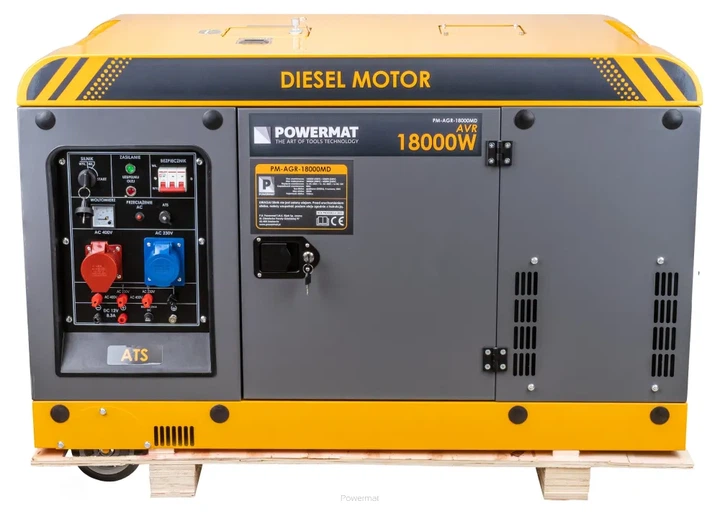 Дизельный генератор Powermat PM-AGR-18000MD 16 кВт промышленный четырехтактный двигатель с воздушным охлаждением AVR вольтометр на колесах - изображение 3