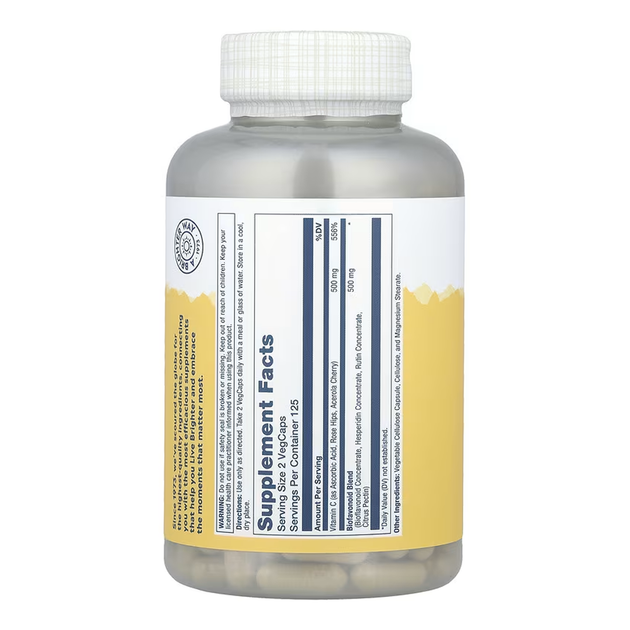 Vitamin C Solaray, біофлавоноїди з вітаміном C в співвідношенні 1:1, 250 капсул VegCap - зображення 2