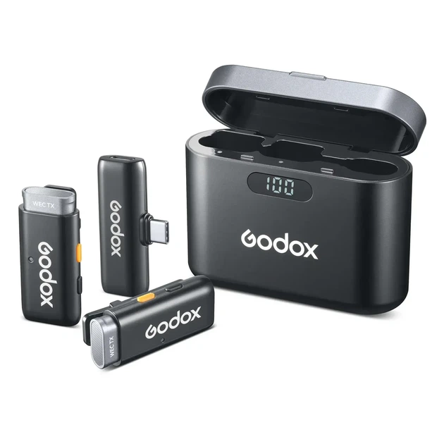 Беспроводной микрофон Godox WES2 Kit2 (2 микрофона) USB-C для iPhone 15/16/17 и Android с зарядным кейсом - Фото 1 Беспроводной микрофон Godox WES2 Kit2 (2 микрофона) USB-C для iPhone 15/16/17 и Android с зарядным кейсом - изображение 1