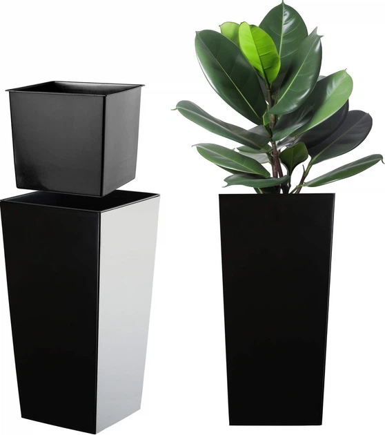 Donica na kwiaty z wkładem Kadax Masiera 30 cm Czarna (K4231) - obraz 1