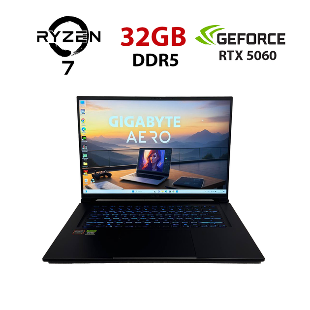 Игровой ноутбук Gigabyte Aero X16 1VH / 16" (2560x1600) IPS / AMD Ryzen Al 7 350 (8 (16) ядер по 2.0 - 5.0 GHz) / 32 GB DDR5 / 1000 GB SSD / nVidia GeForce RTX 5060, 8 GB GDDR7, 128-bit / WebCam б/у - Фото 1 Игровой ноутбук Gigabyte Aero X16 1VH / 16" (2560x1600) IPS / AMD Ryzen Al 7 350 (8 (16) ядер по 2.0 - 5.0 GHz) / 32 GB DDR5 / 1000 GB SSD / nVidia GeForce RTX 5060, 8 GB GDDR7, 128-bit / WebCam б/у - изображение 1