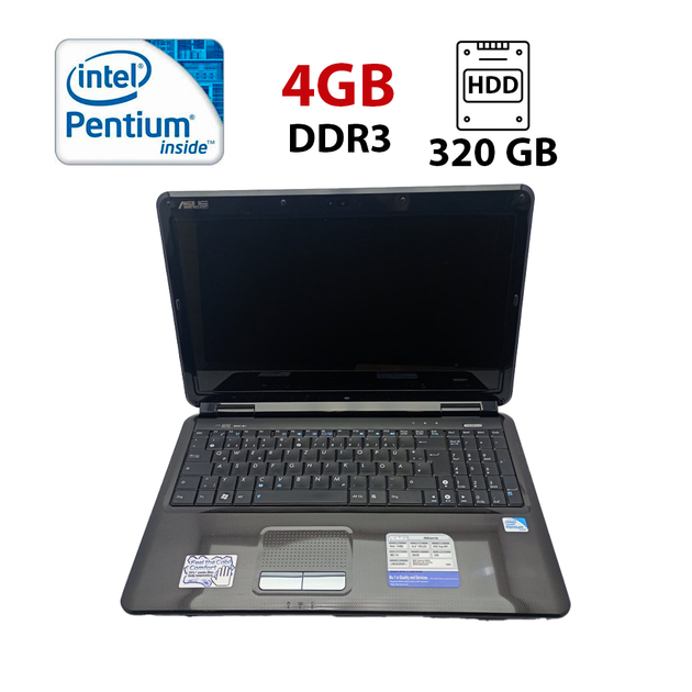 Ноутбук Asus K50 / 15.6" (1366x768) TN / Intel Pentium T4300 (2 ядра по 2.1 GHz) / 4 GB DDR3 / 320 GB HDD / Intel GMA 4500M Graphics / WebCam б/у - Фото 1 Ноутбук Asus K50 / 15.6" (1366x768) TN / Intel Pentium T4300 (2 ядра по 2.1 GHz) / 4 GB DDR3 / 320 GB HDD / Intel GMA 4500M Graphics / WebCam б/у - изображение 1